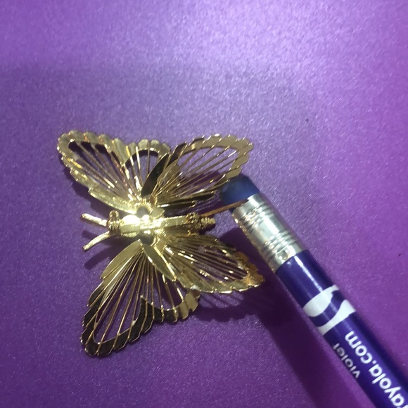 Vintage Monet White enamel,Gold tone butterfly brooch pin.
